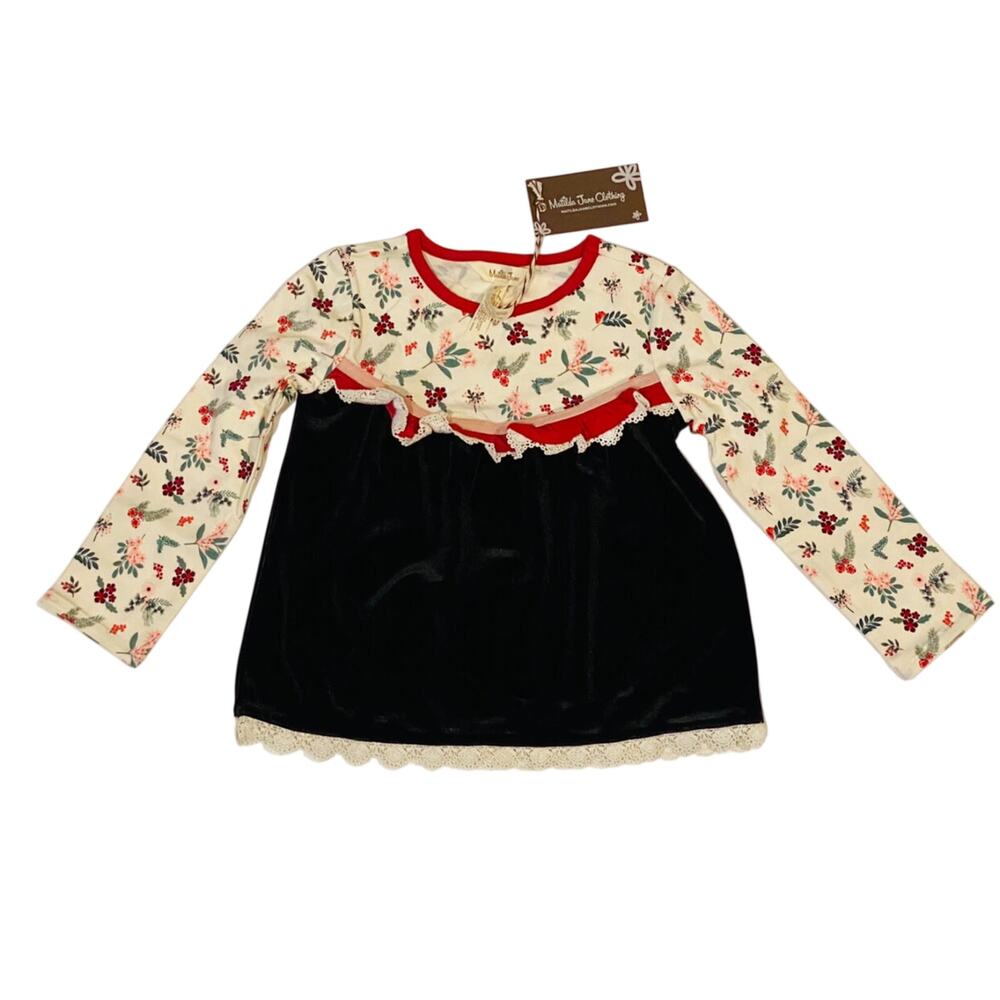 NWT Matilda Jane Size 2 Lucie Girls Holly Print Holiday Top